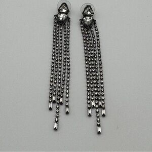 RM Black Rhinestone Tassel Earrings 4” Statement Chandelier